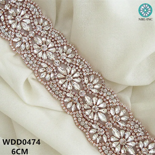 

(1 YARD) Bridal rhinestone crystal glass applique trim iron on for wedding dresses belt WDD0474