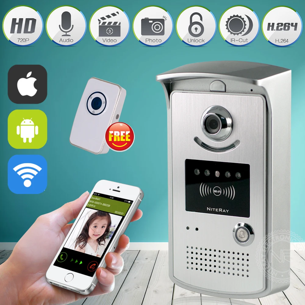 Wireless WiFi Doorbell Video Remote Unlock IR Night Vision