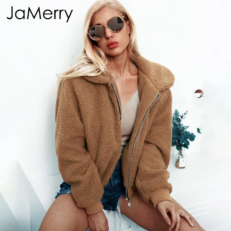 JaMerry Fluffy faux fur teddy jackets coat plus size Thick warm short