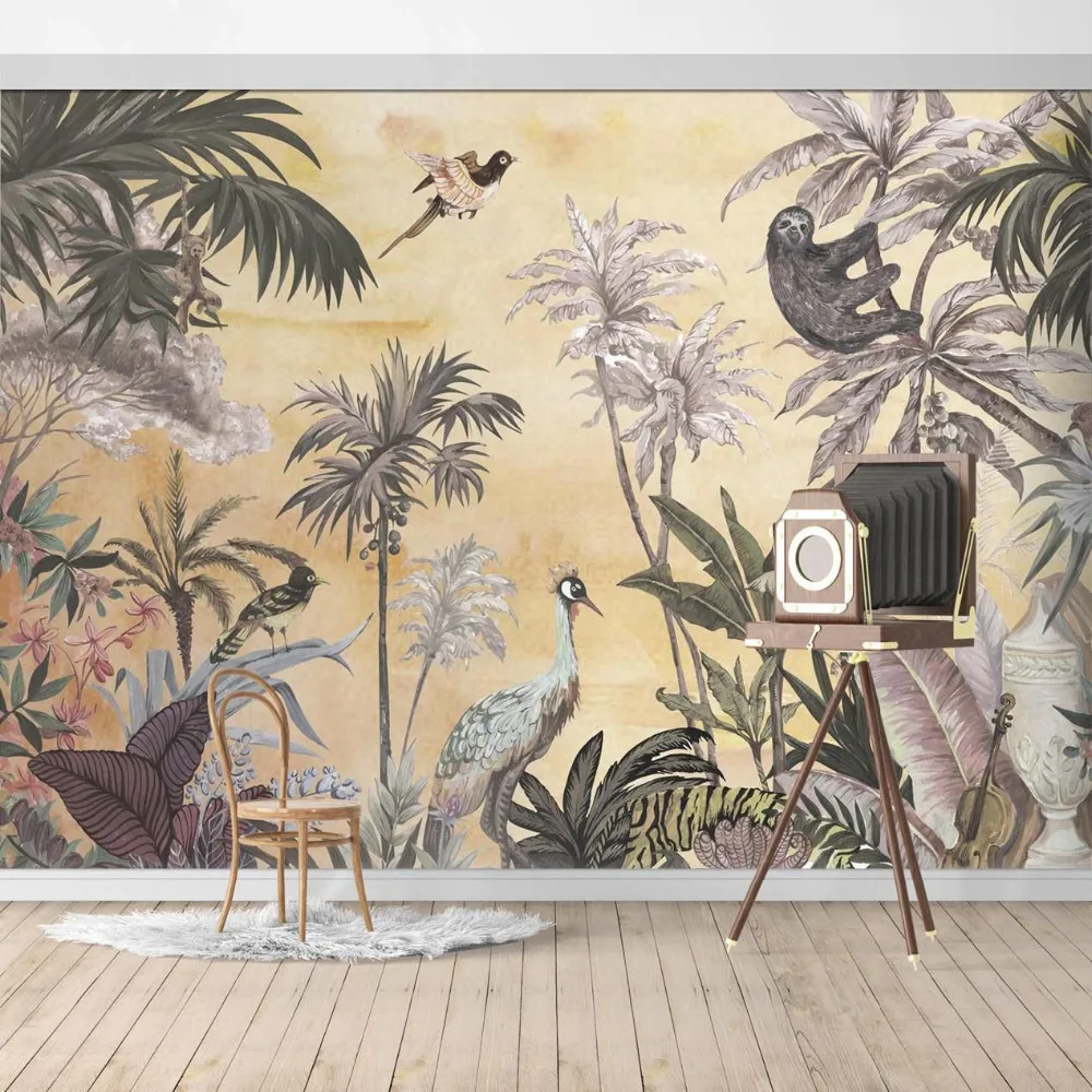 

Jungle Forest wallpaper mural Animals Beige Sunset Wall Mural PW20190421016