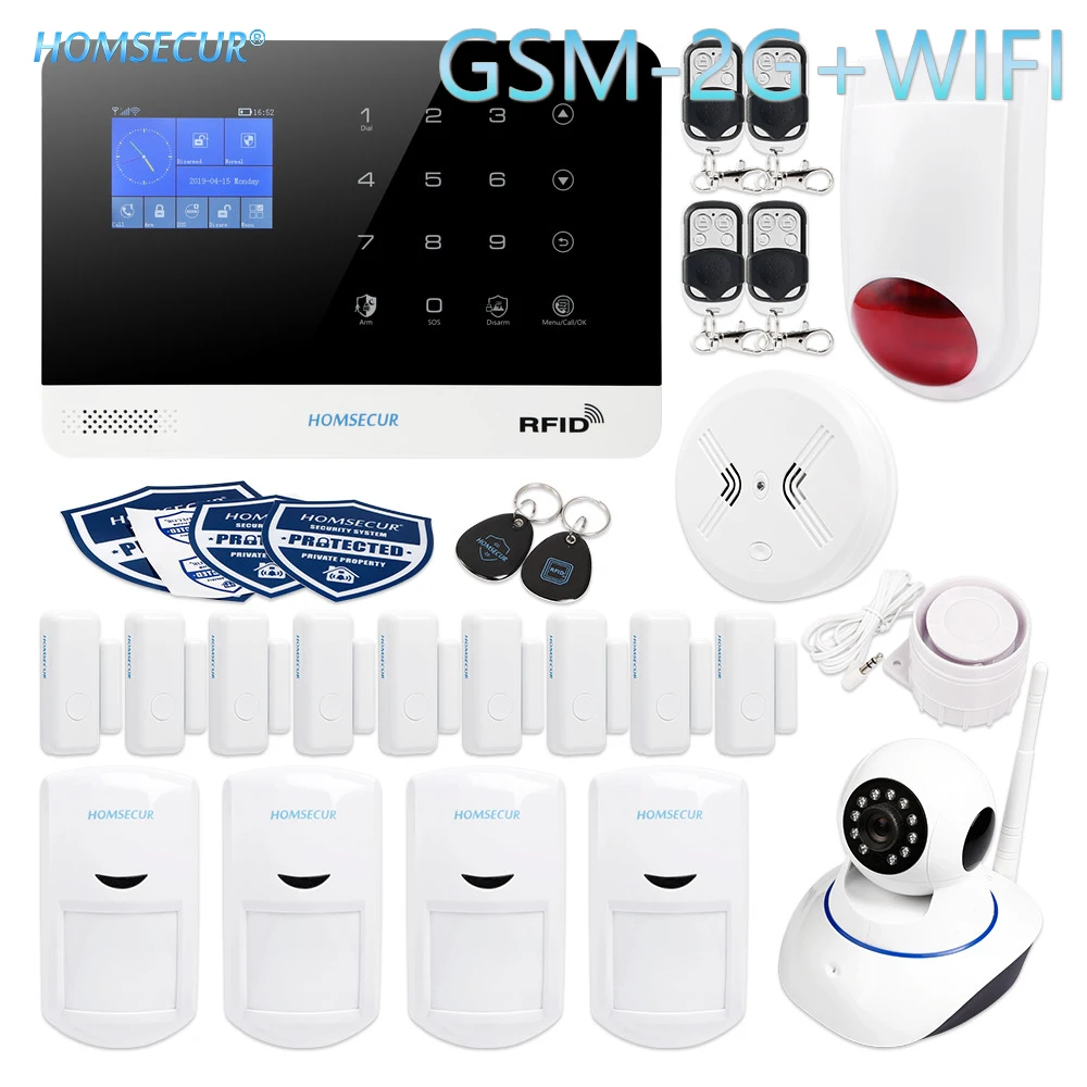 

HOMSECUR Wireless LCD 2G/GSM WIFI Burglar Intruder Alarm System+Touch Keypad (EN/DE/ES/RU/FR/PL/PT/IT Menu Adjustable)