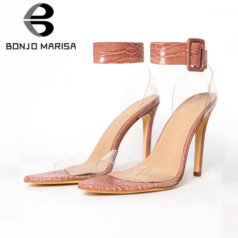 

BONJOMARISA New Big Size 35-43 Ladies High Heels Ankle Strap Women Shoes Woman Casual Party Ol Sexy Summer women's Sandals