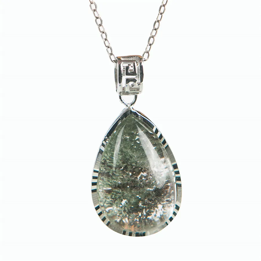 Genuine Natural Green Phantom Quartz Crystal Charm Clear Stering Sliver