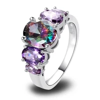 JROSE Women Fashion Mysterious Oval Cut Rainbow Topaz Amethyst  925 Silver Ring Size 6 7 8 9 10 11 12 13 Free Shipping Wholesale