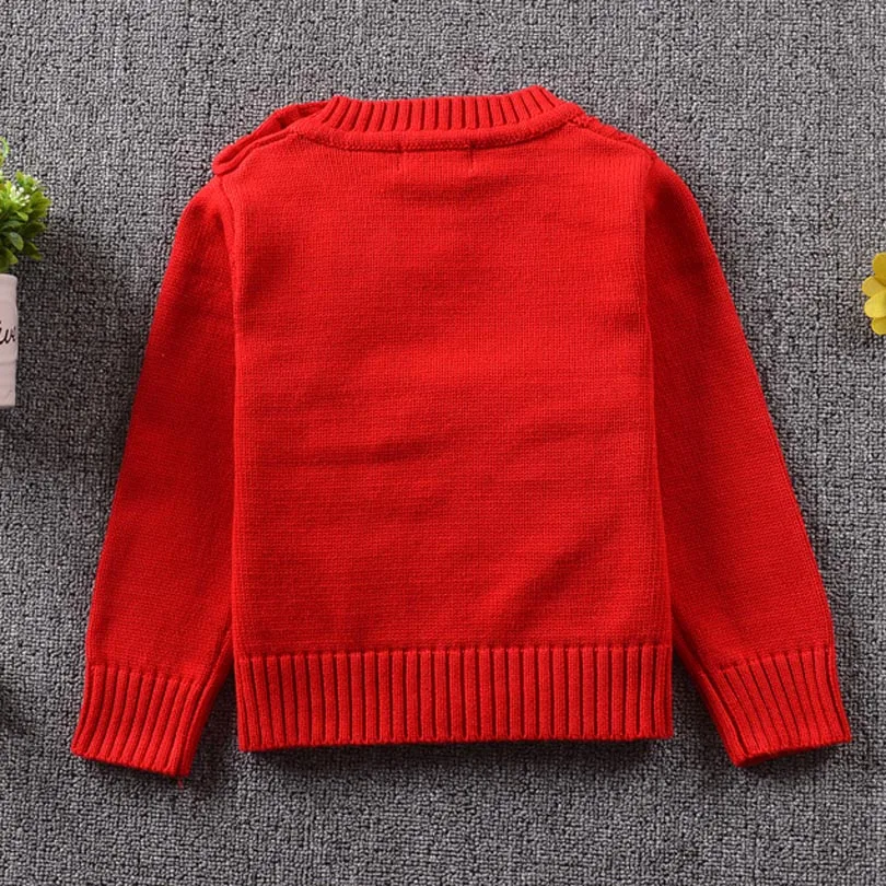 Весенне-осенний Детский свитер, одежда для девочек, детские вязаные свитера, пуловер, детский красный Рождественский свитер, топы для малышей