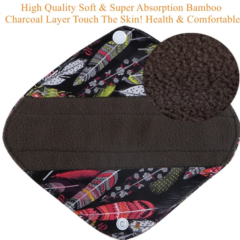 [simfamily]Reusable 6+1set Women Sanity Napkins Panty Liners Set Bamboo Charcoal Daily Use Sanitary Pads Mama Menstrual Pads