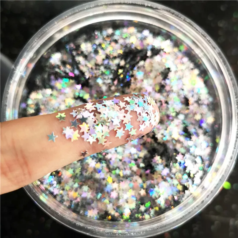 

Eco-friendly PET 3mm Ultrathin Star Nail Sequin Mixed Holographic Laser Silver Glitter Sequins for Craft Nail Art Decoration 8g