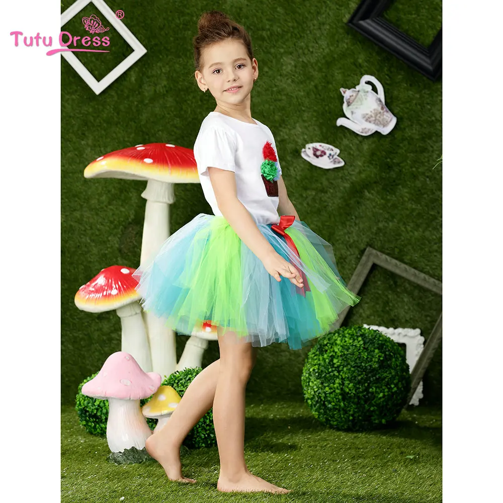 2 шт. детский фатиновый костюм с юбкой пачкой и коротким рукавом|tracksuit for girls|for kids7