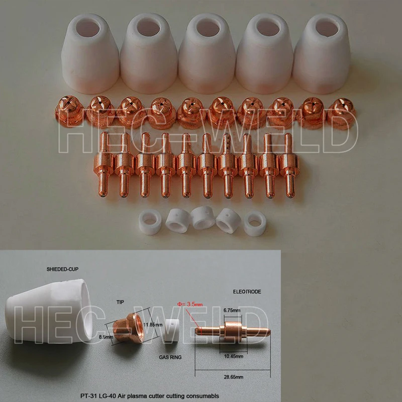 30Pcs PT31 Consumable For Plasma Cutter Cutting Torch CUT 50/60/520 LG-40 30Pcs PT31 Consumable For Plasma Cutter Cutting Torch CUT 50/60/520 LG-40