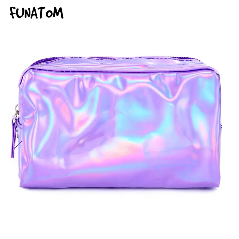 Holographic Laser Cosmetic Bag Fashion Holographic Pencil Case Cosmetic Makeup Pouch Laser Zipper Purse Bag Toiletry Cases