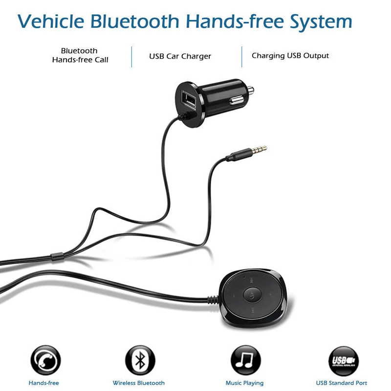 Автомобильный беспроводной Bluetooth комплект адаптер 2.1A USB Автомобильное зарядное устройство поддерживает с магнитной основой 3,5 мм вспомогательный аудиоресивер музыка дисплей