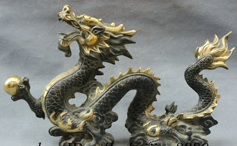 

JP S0608 18" Folk Chinese Bronze Copper Gilt Year Zodiac Dragon Ball Statue Decorate Set Discount 35%