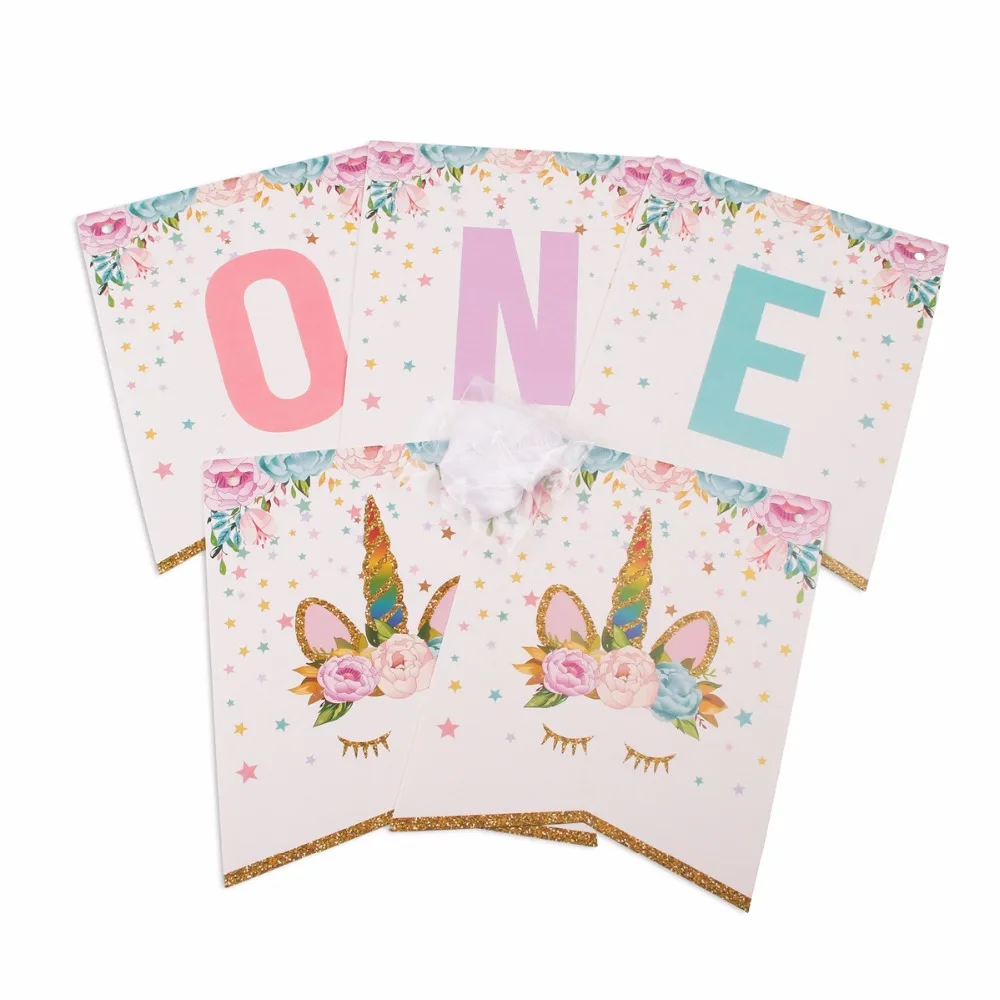 FENGRISE Блестящий Единорог гирлянда с днем рождения баннер I AM ONE Bunting Baby 1 день День