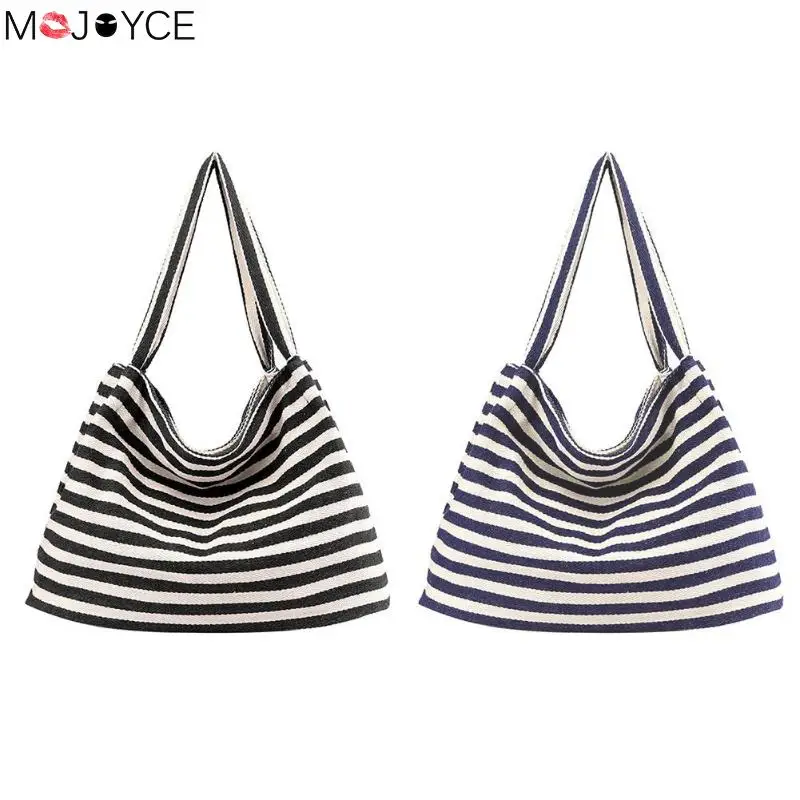 Summer Large Capacity Hobo Shopping Casual Tote Striped Canvas Women Shoulder Bag Ladies Beach ...