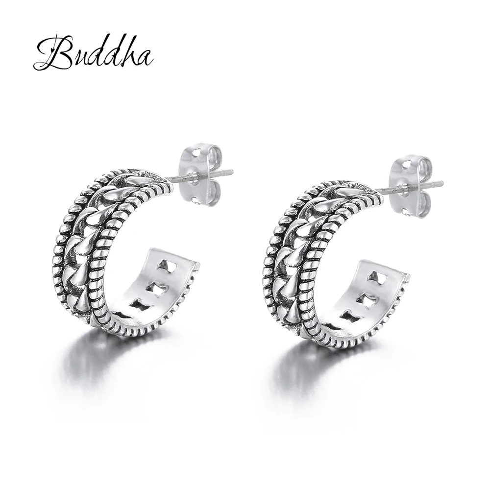

Tire Lines Design Authentic 925 Sterling Silver Buddha Earrings Exquisite Stud Earrings for Women Fine Jewelry Gifts