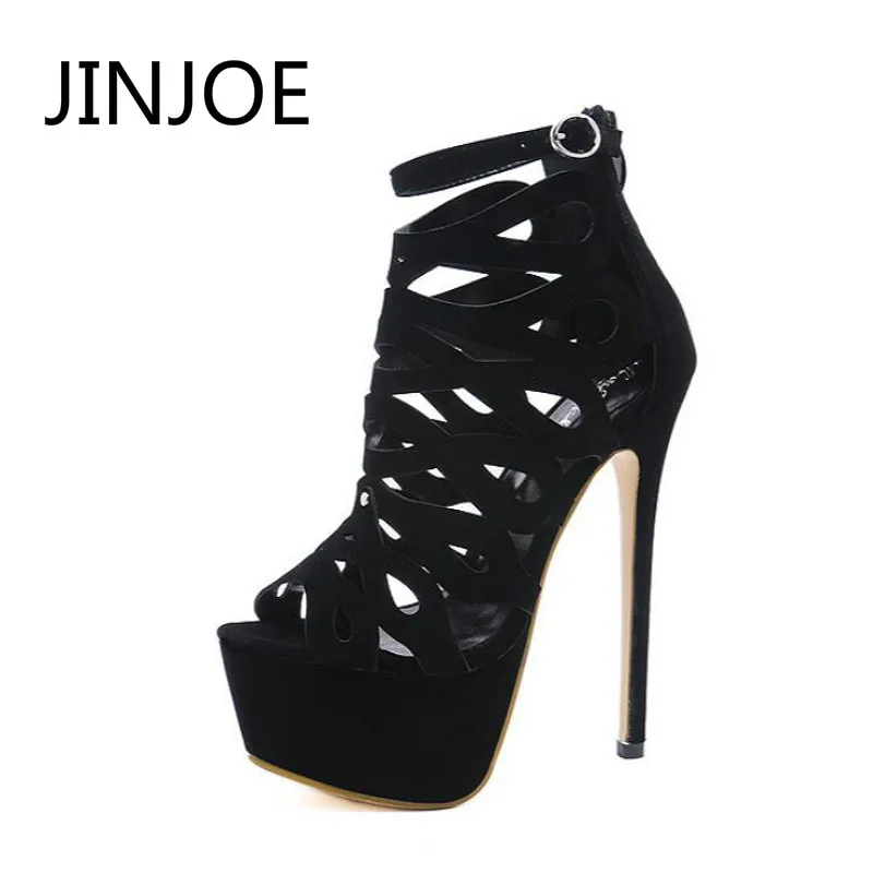 

JINJOE shoes woman gladiator sandals party pumps peep toe Thin high heels cut-outs rome shoes cross strap ladies stiletto