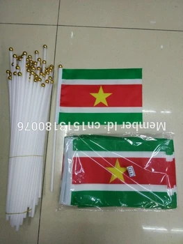

100 PCS/ lot Promotion Wholesale allSm Surinam Hand Waving National Flag 14*21cm #8 Polyester Flag Free Shipping