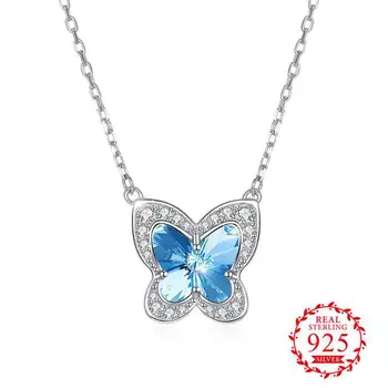

Exquisite Hard Cubic Zirconia Crystal New Popular 925 Sterling Silver Elegance Butterfly Pendant Necklace For Women Girlfriend