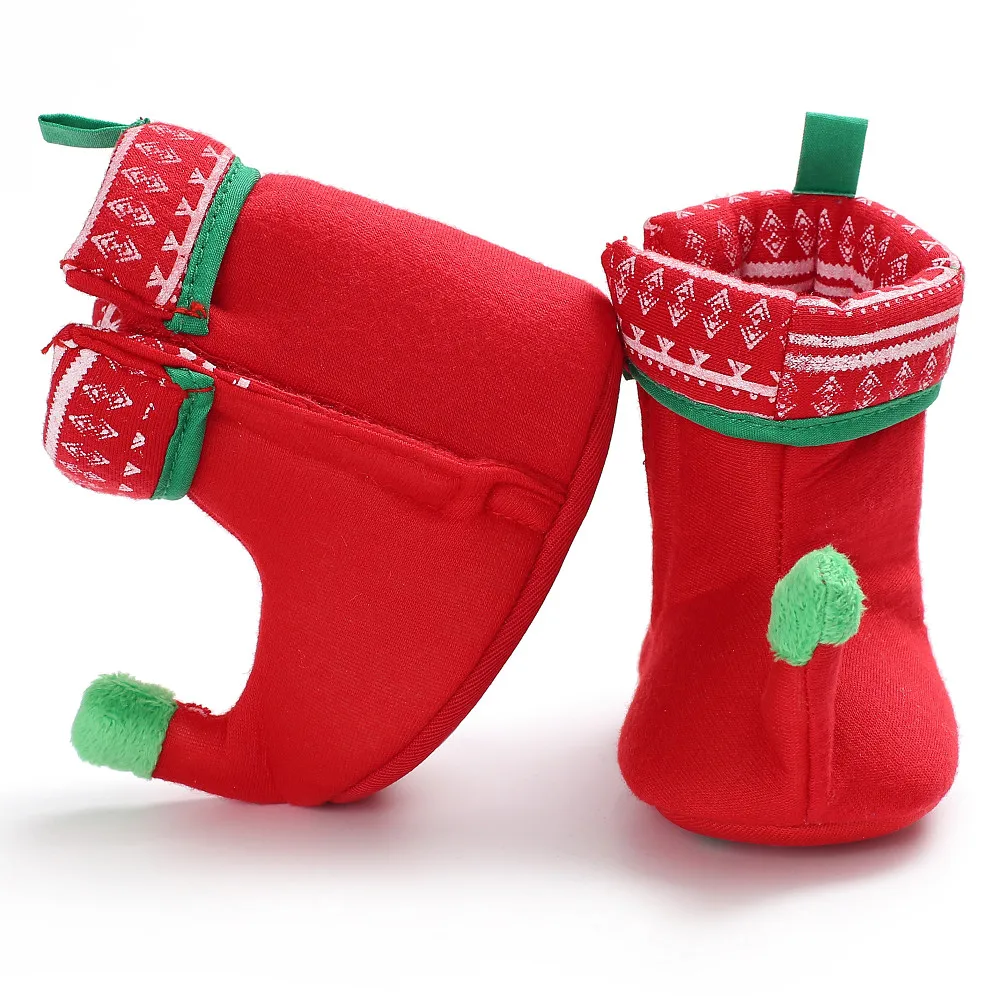 Новогодняя Рождественская Детская обувь для маленьких мальчиков и девочек; Теплая обувь для малышей; ботиночки для малышей; зеленые и красные ботинки