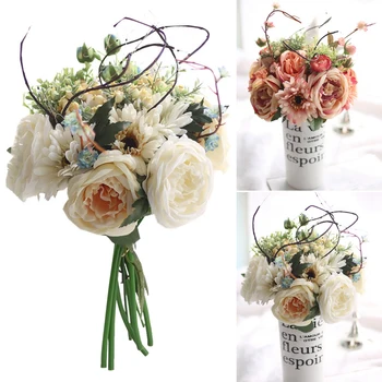 

1 Bunch Artificial Gerberas Flowers With Rose Silk Artificial Flowers Bouquets For Wedding Party Home Decoration High Quality