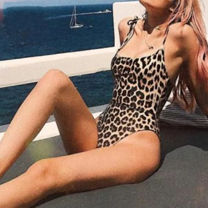 Leopard спинки Trikini строка плавание одежда ванный комплект с высокой Монокини бразильский для женщин одна деталь купальник 2019