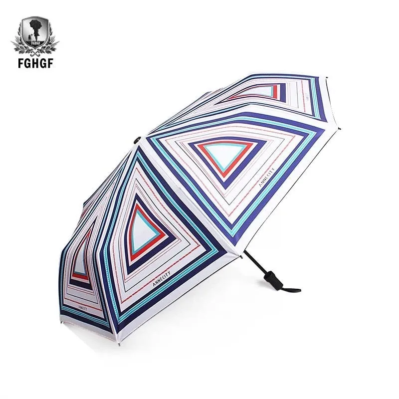 

FGHGF Geometry And Stripes Pattern Three Fold Umbrella 8 Ribs Windproof Frame Outdoor Hiking Camping Sun And Rain