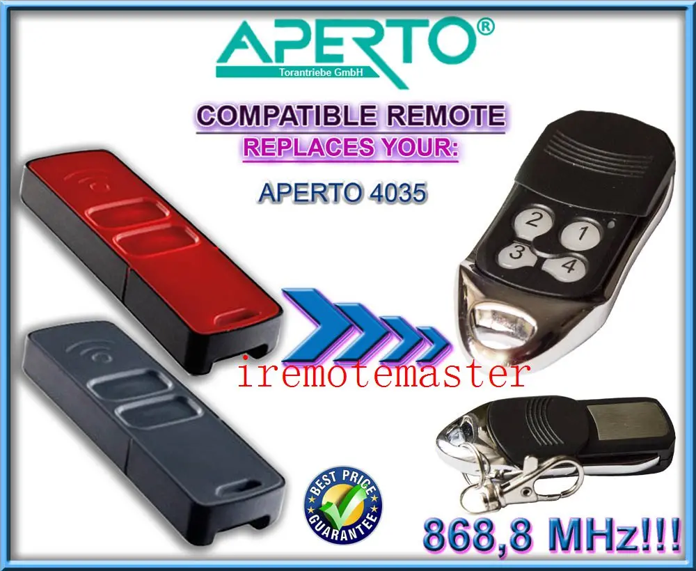 

APERTO 4035 remote control , APERTO garage door remote 868,8MHZ replacement