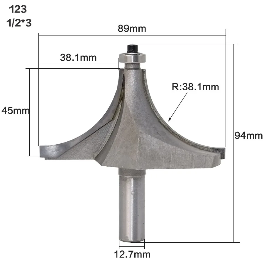 1 шт. круглый над фреза для отделки кромки бит-1/" Радиус-1/4" хвостовик деревообрабатывающий резак - Длина режущей кромки: 123