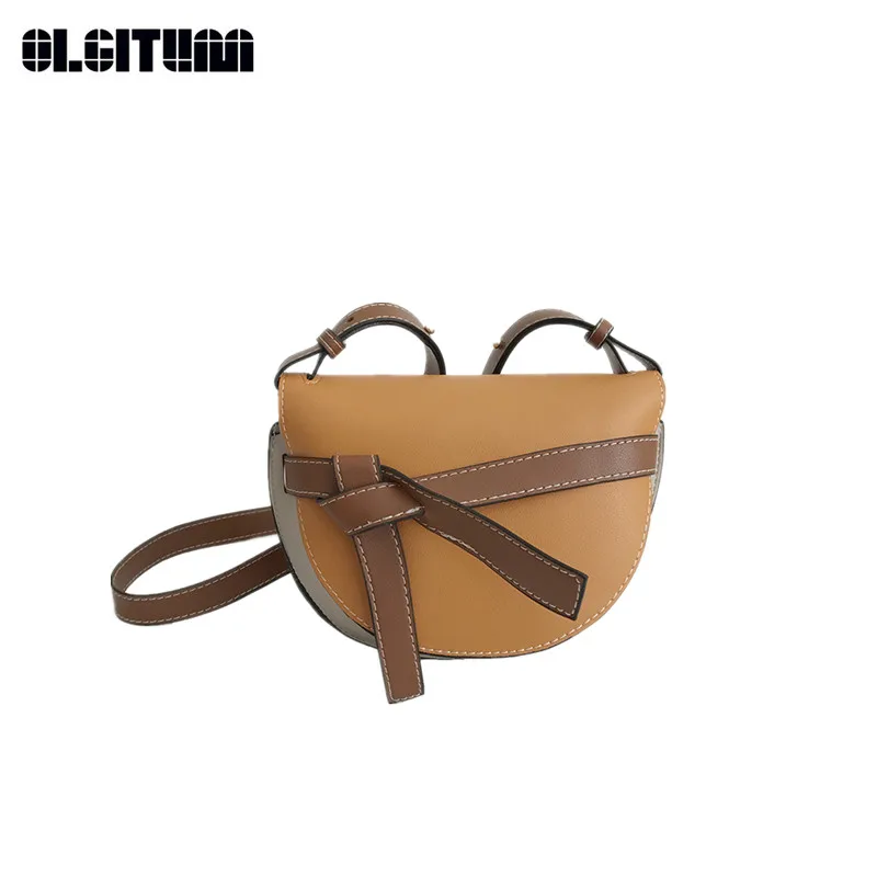 Women's Shoulder Bag Simple Design Saddle Bags with Bow Tie Small Messenger Semicircle Ladies Fashion HB957 | Багаж и сумки
