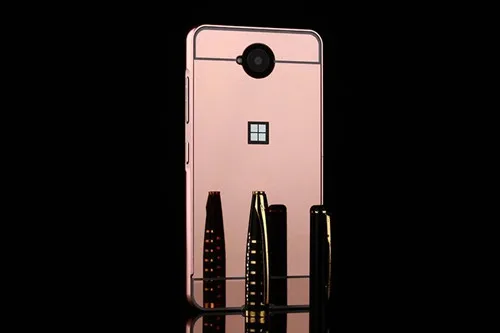 Для Microsoft Lumia 550 чехол Гибридный алюминиевый бампер + зеркальная акриловая задняя