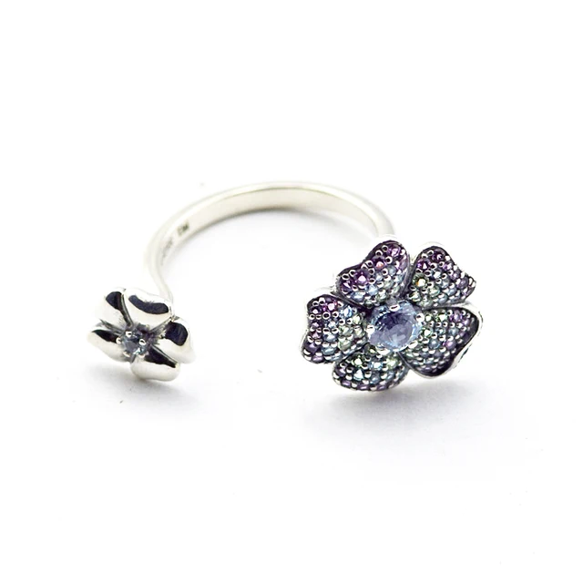 Pandulaso Glorious Blooms Fashion Rings for Women Silver 925 Jewelry Colorful Two Flowers Open Rings Wedding Jewelry 2018 New