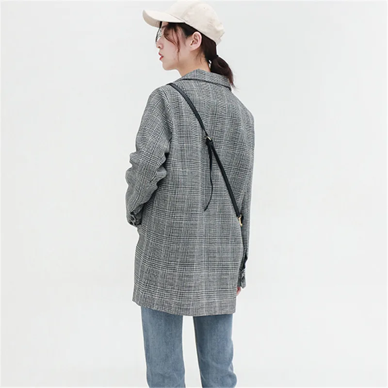 2019 New Spring Autumn French style British retro Chic Long Sleeve Plaid Suit Jacket Women Blazer Coats v527