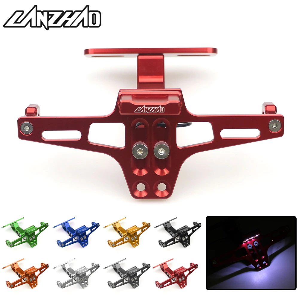 

Universal Motorcycle CNC Aluminum Rear License Plate Holder Tail Mounting Bracket with LED Light for Honda Suzuki Ducati Aprilia