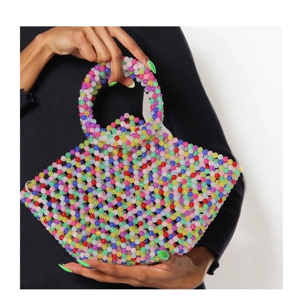 

pearls bag beading basket totes bag women party plastic handbag 2018 summer beach bag luxury brand wholesale dropshipping