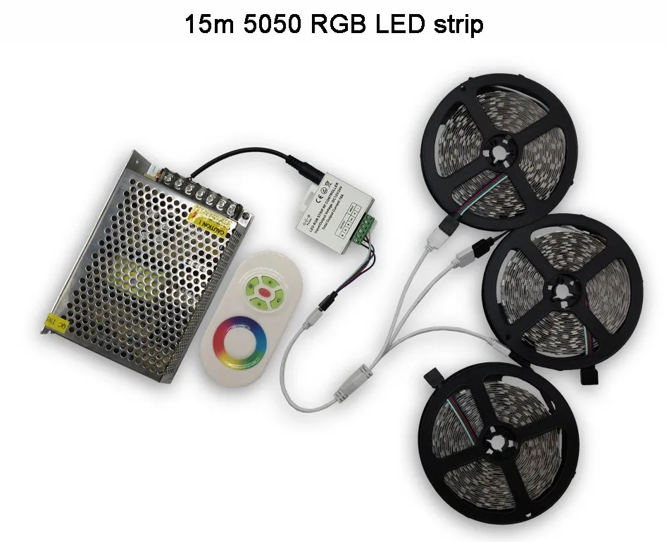 Дешевая 10 м 15 м 20 м Светодиодная лента 5050 RGB 5 м/лот 60 Светодиодный s/M не водонепроницаемый светодиодный гибкий светильник+ RF сенсорный RGB контроллер+ комплект адаптера DC12V