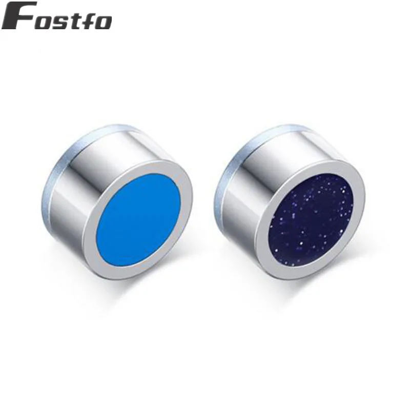 

Fostfo Fashion Round Stainless Steel Magnetic Stud Earrings For Men Women Blue Color Double Side Small Earrings Women Jewelry