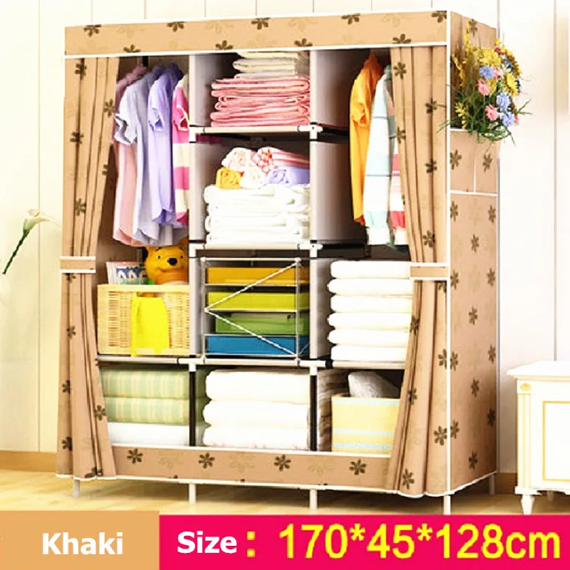 Простой современный складной шкаф из нетканого полотна, съемный шкаф для одежды, 13 мм стальная труба - Цвет: khaki