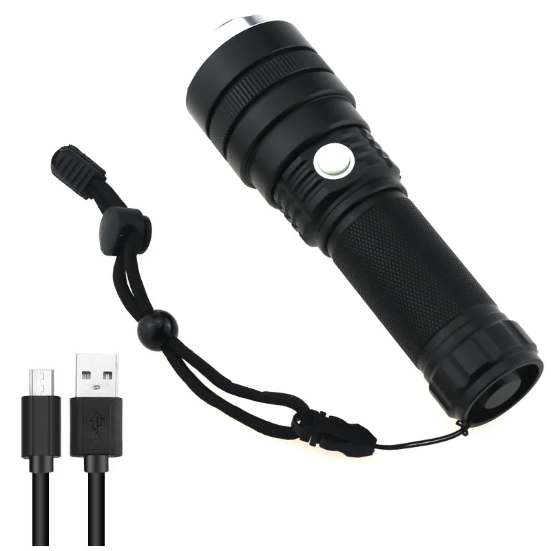 

Tactical Flashlights Handheld Outdoor XH-P50 LED Torch Flashlight with Adjustable Focus 3 Light Modes USB Rechargeable