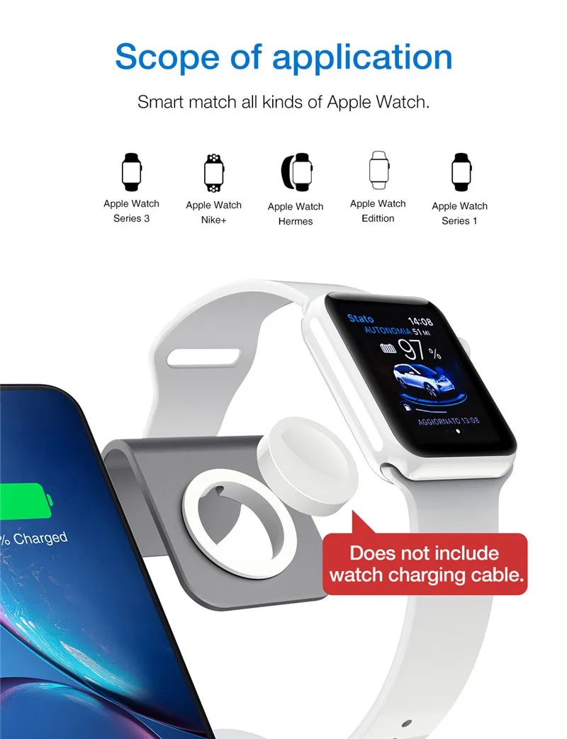 Для Apple Watch для iPhone для Airpods 3 в 1 Алюминиевый сплав Подставка для зарядки 10 Вт Быстрая Зарядка QI Настольный держатель для зарядки