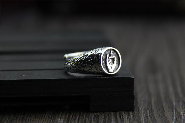 

Pure S925 Silver Retro Ring Women Man's Buddha Hand Flower Ring US Size 6-10 11.2mmW