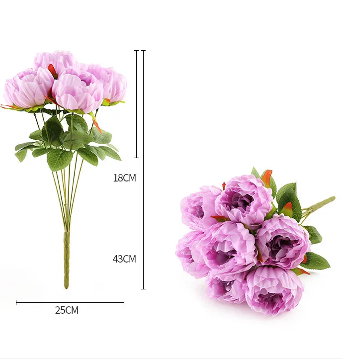 violet artificial flower silk peonies bouquet fake peony rose purple wedding bouquet home decor