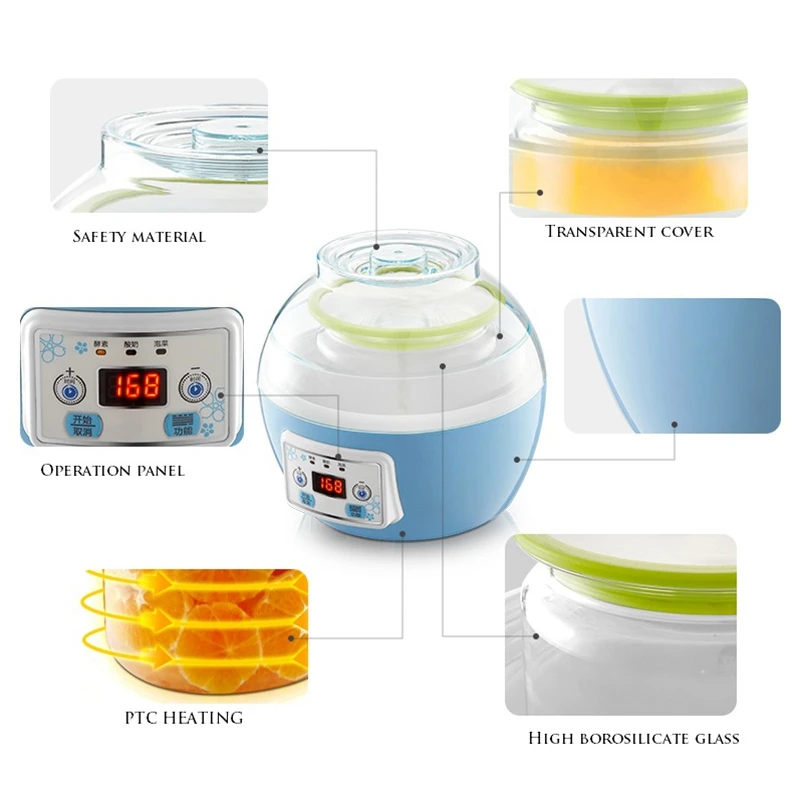 DMWD 1.6L Smart Automatic Electric Yogurt Maker DIY Home Pickle Cabbage Pot Fruit Enzyme Machine 2 Containers