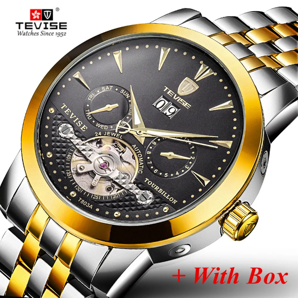 

New TEVISE Tourbillon Automatic Mechanical Watches Men Luxury Brand Date Watch Stainless Steel Waterproof Luminous Wrist Watches