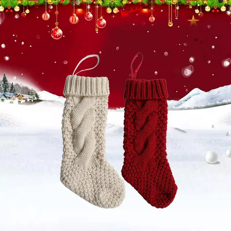 

New Year Decor Christmas Stockings Socks Knit Santa Claus Candy Gift Bag Xmas Hanging Decoration Stocking Bag For Home