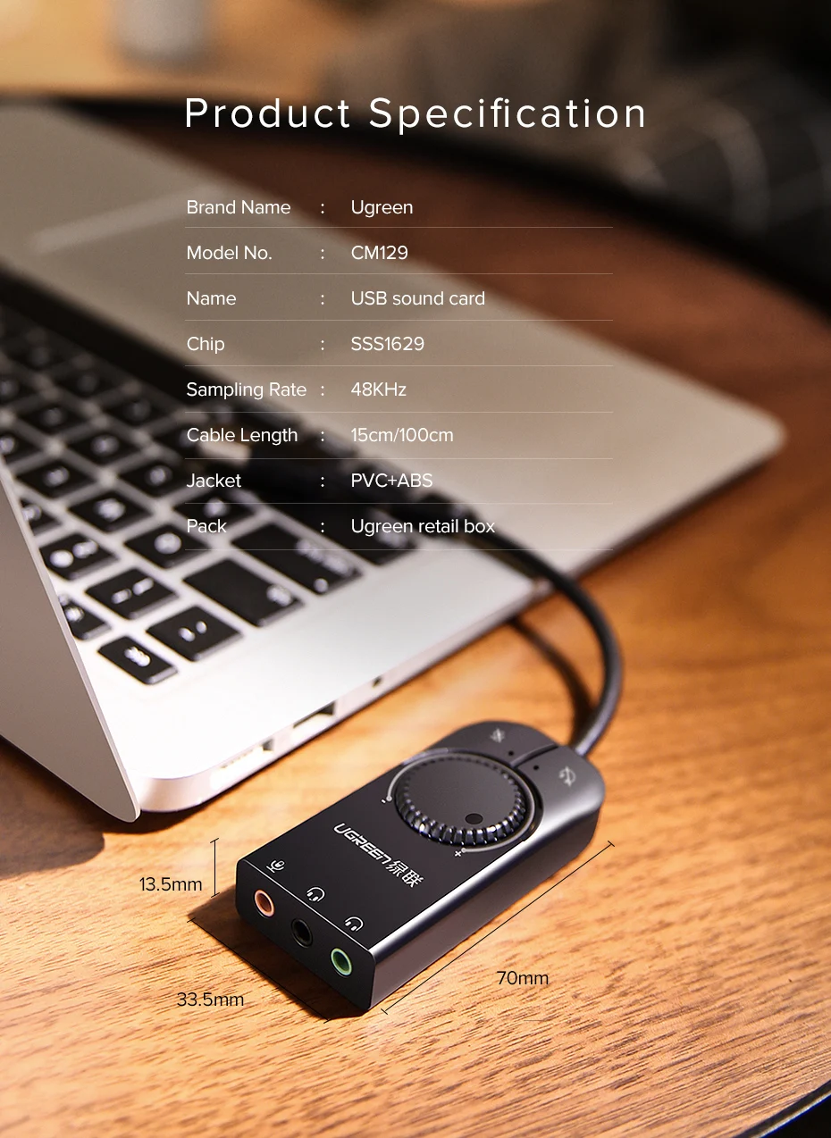 Ugreen звуковая карта USB аудио Интерфейс внешний 3,5 мм микрофонный аудио адаптер Звуковая для ноутбука PS4 гарнитура звуковая карта с интерфейсом USB