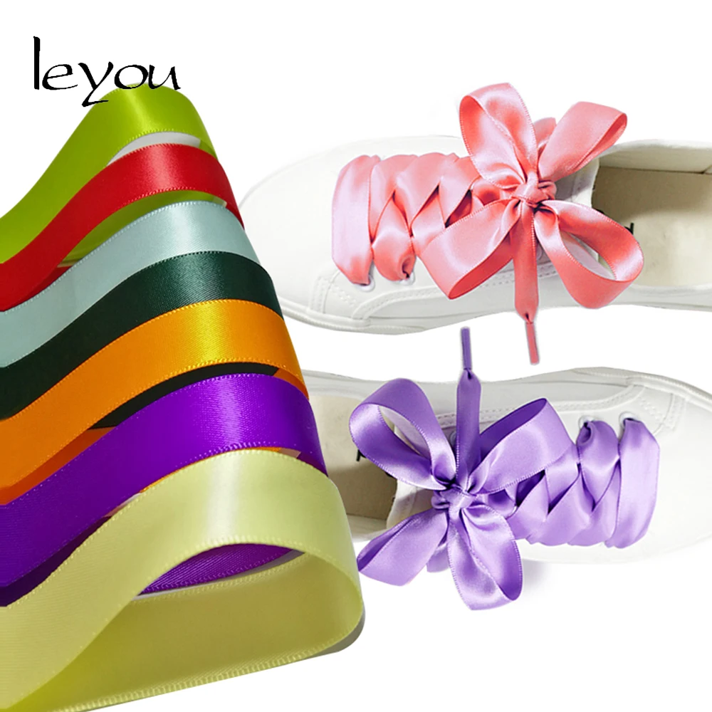 Leyou 80 до 160 см плоские шелковые шнурки для обуви разноцветный Атлас шелковая лента кроссовки со шнурками обувные струны 2 см широкие шнурки