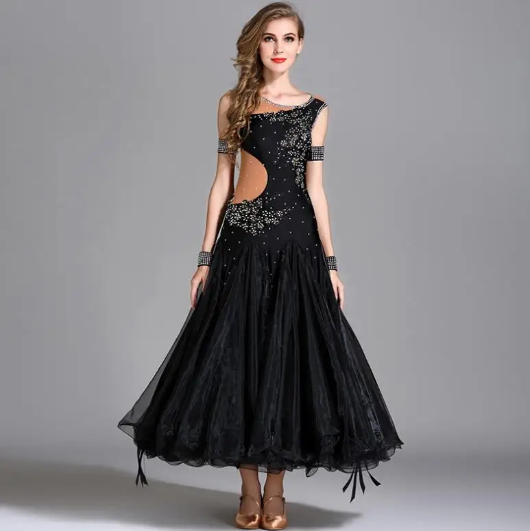 Платья для конкурса бальных танцев женские/Бальные платья Вальс/бальные танцы/Вальс платье MY794 - Цвет: Черный