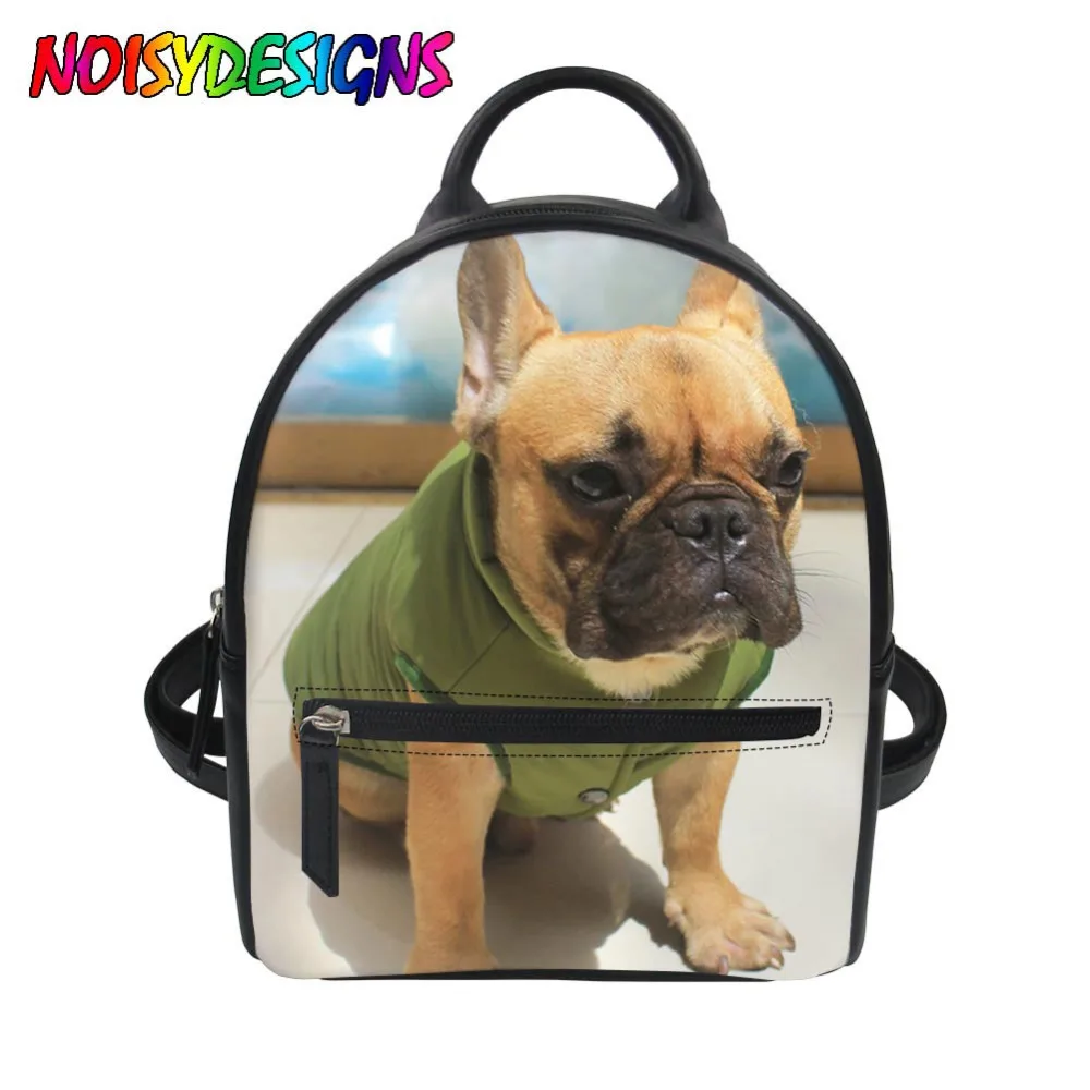PU Leather Backpack Women French Bulldog Print Teenager Girls Mini