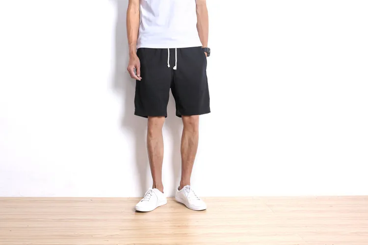 Для мужчин летние однотонные Цвет хлопчатобумажные спортивные шорты эластичная кулиска на талии пять-Цвет свободные трикотажные ткани дышащие комфортные шорты