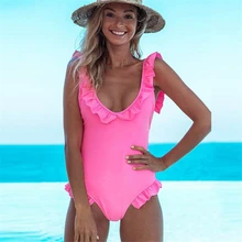 Женская оборка с тесьмой красивый цельнокроеный купальные костюмы купальники сексуальная шнуровка Монокини женский купальный костюм пуш-ап летняя пляжная одежда